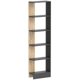 HOMCOM Bibliotecă Modernă, 5 Rafturi, Lemn, 45x21x170 cm, Negru, Stejar