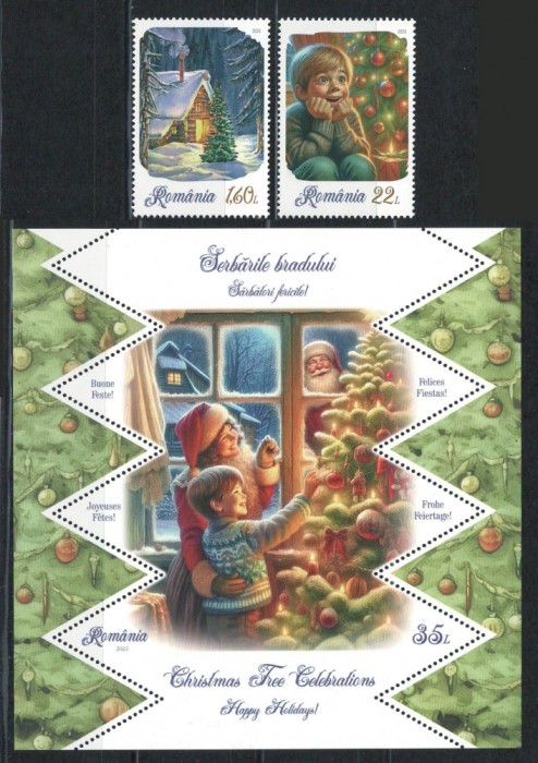 Romania 2023 Mi 8285/86 + bl 977 MNH - Festivalul bradului de Craciun