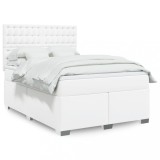 VidaXL Pat box spring cu saltea, alb, 140x190 cm, piele ecologică 3290721