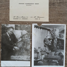 Sculptorul George Petrescu Dedy// lot doua fotografii si carte de vizita