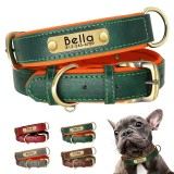 Zgardă Premium-Pet Pentru C&acirc;ini Anti-Pierdere Personalizată Din Piele cu Plăcuță De Identificare și Gravură Gratuită - Cafea, M-28/37cm
