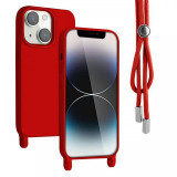 Lemontti Husa Silicon cu Snur iPhone 13 Rosu (protectie 360&deg;, material fin, captusit cu microfibra)
