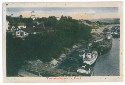 2762 - TURNU SEVERIN, harbor, ships, Romania - old postcard - unused - 1918 foto