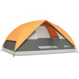 Outsunny Cort de Camping pentru 3 Persoane cu Port de &Icirc;ncărcare, Buzunare și Geantă, 205x275x135 cm, Portocaliu | Aosom Romania