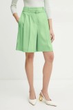 BOSS pantaloni scurți din l&acirc;nă femei, culoarea verde, neted, high waist, 50537395