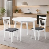Set masa living plianta Philadelphia, MDF, lemn masiv, rotunda, 55 90 x 90 x 74,8 cm si 2 scaune Hudson, tapiterie stofa,94x50x42 cm, alb gri