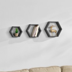 [en.casa]&reg; Set Design Retro Style, 3 rafturi perete Modell 20, en.casa, MDF, gri mat lacuit HausGarden Leisure