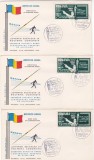 1962 Exil Romania, 3 FDC C.E. Atletism serie dt supratipar trilingv Emisiunea 29