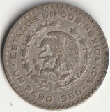 Moneda 1 peso 1960 - Mexic, 16 g argint 0,100
