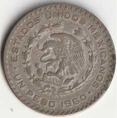 Moneda 1 peso 1960 - Mexic, 16 g argint 0,100