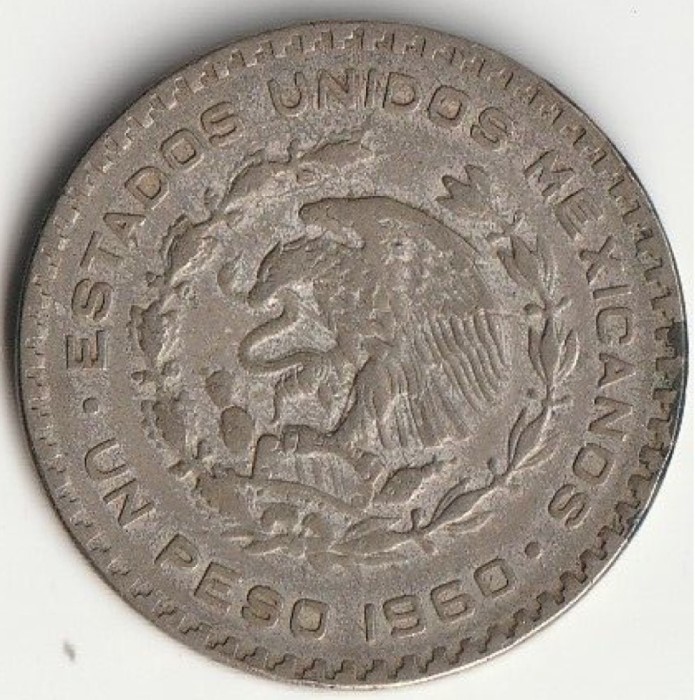Moneda 1 peso 1960 - Mexic, 16 g argint 0,100