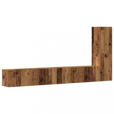 Set dulap TV 3 piese montat pe perete lemn vechi lemn prelucrat foto