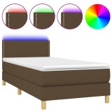 Cumpara ieftin Pat cu arcuri, saltea si LED, maro inchis, 100x200 cm, textil