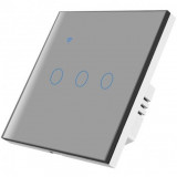 Cumpara ieftin Intrerupator smart touch iUni 3F, Wi-Fi, Sticla securizata, LED, Silver
