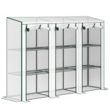 Outsunny Seră de grădină cu rafturi pe 3 niveluri seră pentru balcon 3 uși rulabile cu fermoar 215 x 46 x 151 cm alb | Aosom Romania