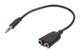 Splitter Audio Stereo 3.5mm Tata - 2x Mama, 0.2m, Valueline, Negru - Adaptor Dublu Casti MP3, Telefon, Tableta, PC