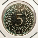 Germania 5 Mark 1965 G marci RFG moneda din argint km # 112 AG .625 tiraj mic rara