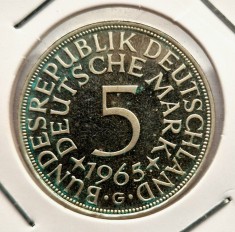 Germania 5 Mark 1965 G marci RFG moneda din argint km # 112 AG .625 tiraj mic rara