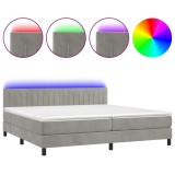 Cumpara ieftin Pat cu arcuri, saltea si LED, gri deschis, 200x200 cm, catifea