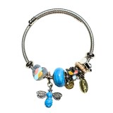 Bratara inox dama cu charmuri albastre