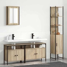 Set de mobilier pentru baie cu raft cu ușă 4 pcs Stejar sonoma