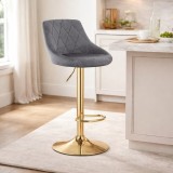 Scaun de bar Artool Kast, rotativ, catifea gri, baza aurie reglabila