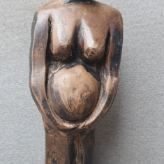 Scultptura hand made vintage din ceramica lut ars femeie insarcinata, 31x9x8 cm