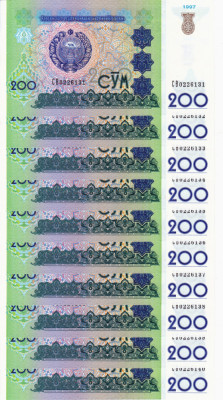 UZBEKISTAN lot 10 buc. X 200 sum 1997 UNC!!! foto