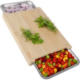 Tocator din bambus cu 2 recipiente glisante din inox Ruhhy