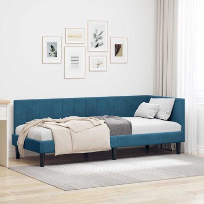 vidaXL Cadru de pat colțar cu headboard albastru 80 x 200 cm Catifea foto