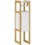 HOMCOM Mobilier de Baie cu Suport pentru H&acirc;rtie Igienică, Dulap și Raft, Dulap Compact din Bambus, 20x33x80 cm, Alb | Aosom Romania