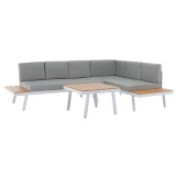 Cumpara ieftin Set mobilier gradina otel alb stejar gri Pelor 258/182x75x65/79 cm, 70x70x45 cm
