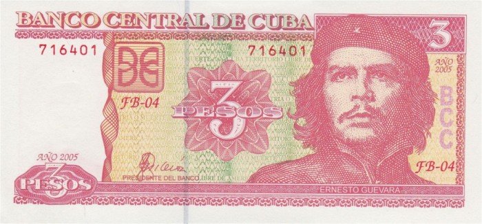 CUBA █ bancnota █ 3 Pesos █ 2005 █ P-127b █ UNC █