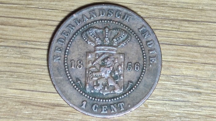 Indiile est Olandeze - moneda coloniala superba - 1 cent 1856 XF - revers Jawi !