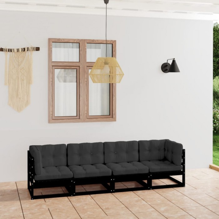 vidaXL Canapea de grădină cu 4 locuri, cu perne, lemn masiv pin 3076413