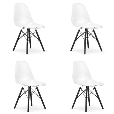 Set 4 scaune stil scandinav, Artool, Osaka, policarbonat, lemn, transparent si negru, 46x51.5x81 cm foto