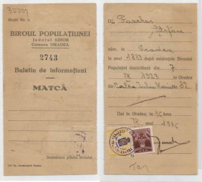 Romania, Biroul Populatiunei, Judetul Bihor, Buletin de informatiuni, Oradea, 1936 foto