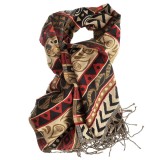 Esarfa lunga cu model etnic si franjuri decorative