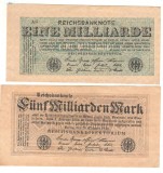 SV * Germania LOT 1000000000 + 5000000000 / EINE MILLIARDE + FUNF MILLIARDEN MARK 1924 , 1 Februarie +/- VF