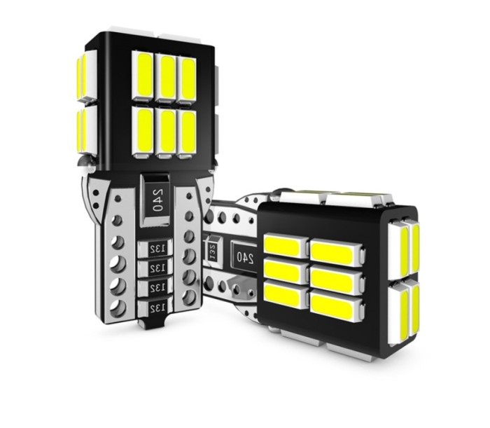 Set 2 Becuri auto led T10 W5W, 12 V, 24 LED SMD 4014 , canbus fara eroare, lumina alba, BZRSH, pentru pozitie, plafoniera, portbagaj, semnalizare, lum