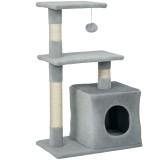 PawHut Șevalet de Zg&acirc;riat pentru Pisici cu Căsuță, 2 Platforme și Minge Gri | Aosom Romania