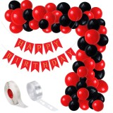 Set aranjament baloane pentru arcada, ghirlanda Happy Birthday, 115 buc, rosu si negru