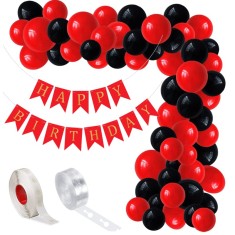 Set aranjament baloane pentru arcada, ghirlanda Happy Birthday, 115 buc, rosu si negru