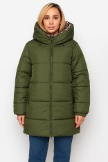 Geaca dama verde cu gluga si interior animal print