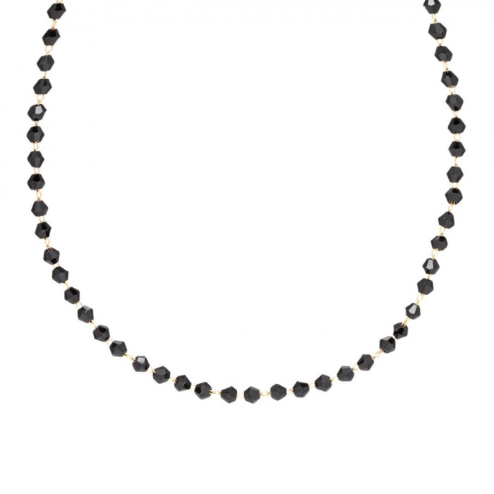 Colier Femei, Language Of Jewels, Rozariu Scurt, Margele Negre, Lant Auriu