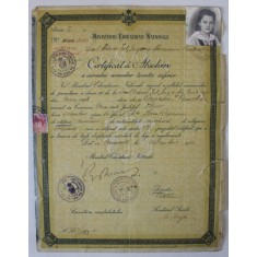 LICEUL ORTODOX INT. &#039; GRIGORE SI ALEXANDRINA CANTACUZINO &#039; , CERTIFICAT DE ABSOLVIRE A CURSULUI SECUNDAR TEORETIC IINFERIOR , 1942