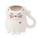 Cana din Lut Pisica 3D, "I need coffee right meow", 9 x 11 cm, Alba, 420ml