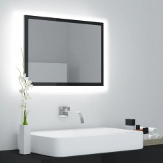 Oglinda de baie cu LED, gri extralucios, 60x8,5x37 cm, acril GartenMobel Dekor