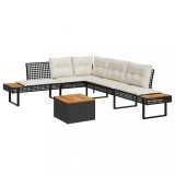 VidaXL Set canapea grădină 2 piese perne negru poliratan/lemn acacia