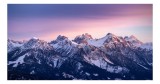 Tablou Canvas, "Strălucirea apusului peste munți &icirc;nzăpeziți", Mileniu, Majestuos, Munți, Lumină, Asfințit, Alb, Cer, Magie, &Icirc;ntruchipare, Timpurie, Pu